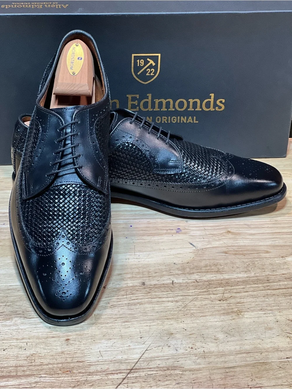 Allen Edmunds “Boca Raton” Men’s Black Woven Wingtip Derbies Sz 10.5D Md In 🇺🇸